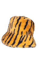Tiger Print Patterned Fluffy Fleece Lined Bucket Hat For Winter (ADULT & CHILD SIZES)