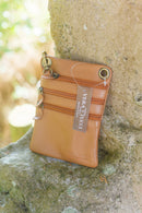 Leather Bag FIFI- MULTI ZIP SMALL POUCH BAG - Vera Tucci OriginalsBags PLAIN TAN