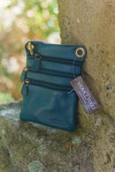 Leather Bag FIFI- MULTI ZIP SMALL POUCH BAG - Vera Tucci OriginalsBags PLAIN TEAL